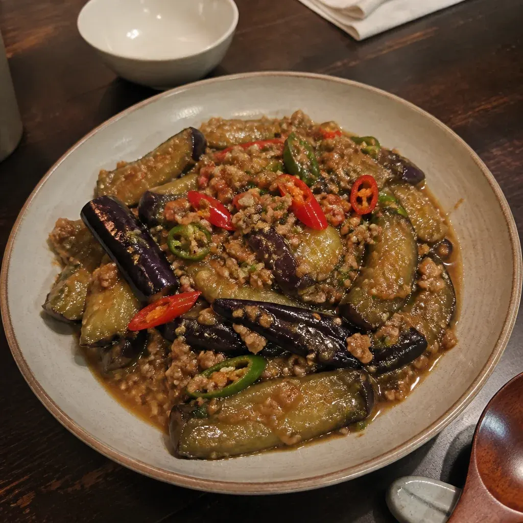 鶏ささみとなすの煮物、醤油だれでしっとりと